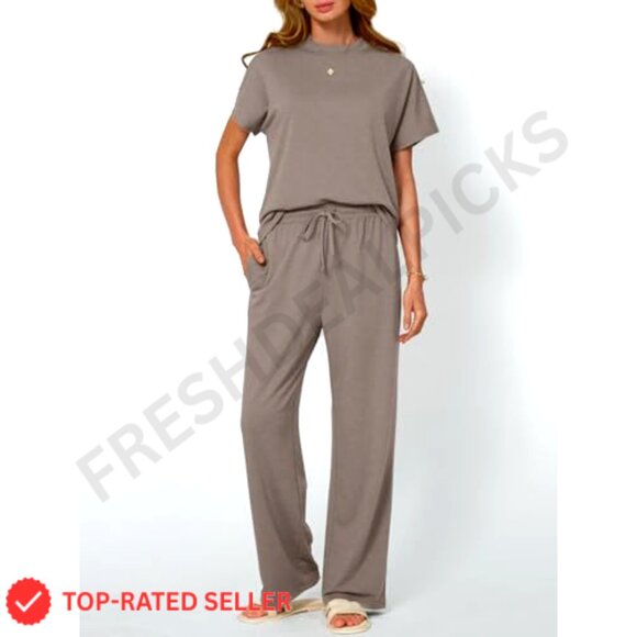 Oversized Mock Neck Sweatsuit Set Loose Fit Loungewear Summer Travel Outfit - Picture 2 of 5